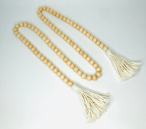natural wood bead garland with cotton tassels decor (long)